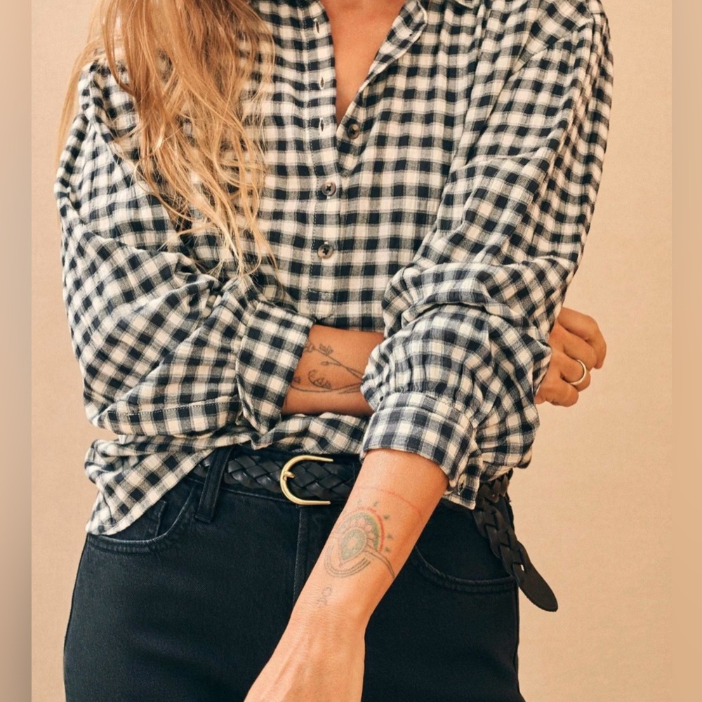 Faherty Olli Gingham Popover Shirt - Moonlit Gingham - Size XS